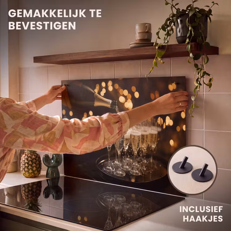 Inductie beschermer en spatscherm (2in1) - Lichtjes - Champagne - Glazen — 7