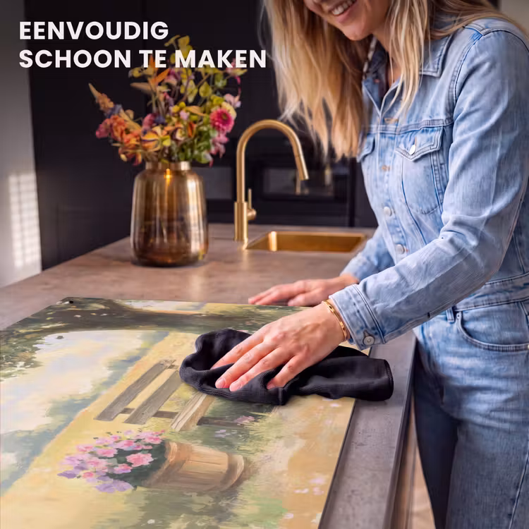 Inductie beschermer en spatscherm (2in1) - Houten bankje - Bloempotten - Landschap — 5