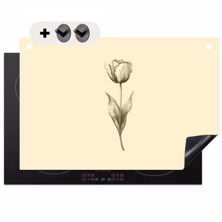 Inductie beschermer en spatscherm (2in1) - Illustratie - Tulp - Zwart — 1