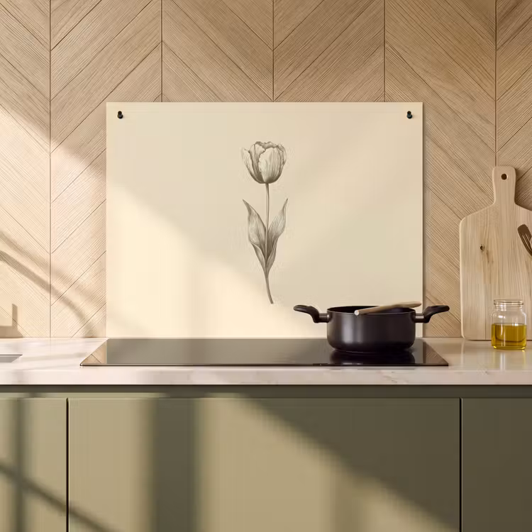 Inductie beschermer en spatscherm (2in1) - Illustratie - Tulp - Zwart — 2