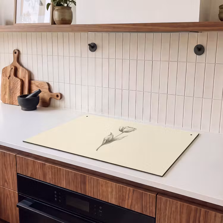 Inductie beschermer en spatscherm (2in1) - Illustratie - Tulp - Zwart — 3