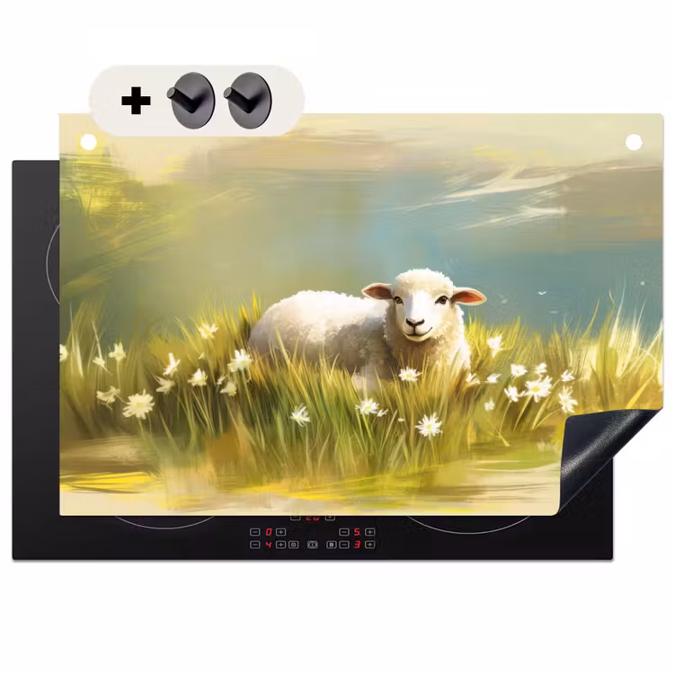 Inductie beschermer en spatscherm (2in1) - Schaap - Weide - Groen — 1