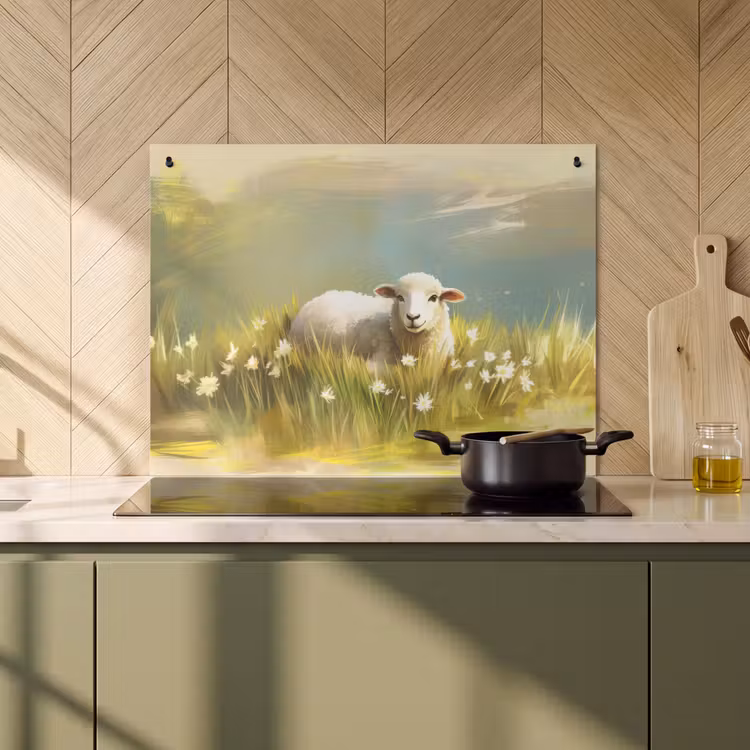 Inductie beschermer en spatscherm (2in1) - Schaap - Weide - Groen — 2
