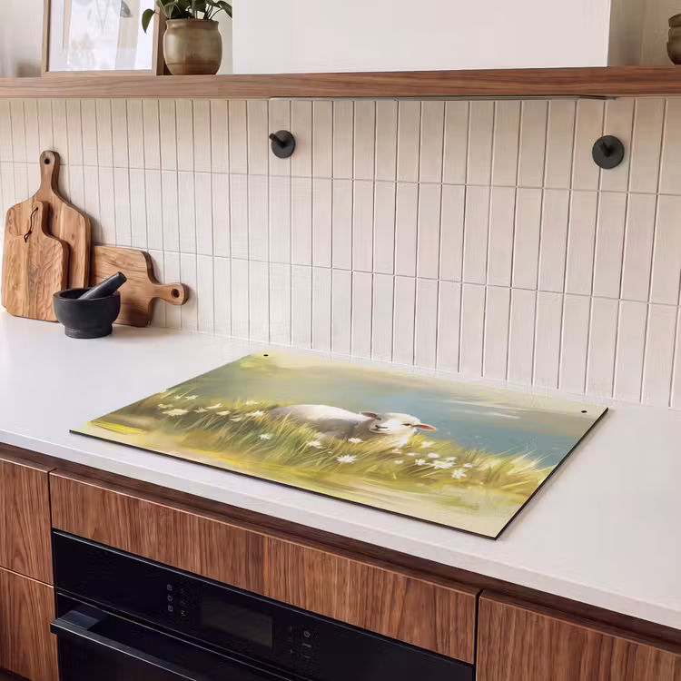 Inductie beschermer en spatscherm (2in1) - Schaap - Weide - Groen — 3