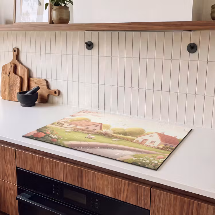 Inductie beschermer en spatscherm (2in1) - Schapen - Huisje - Platteland — 3
