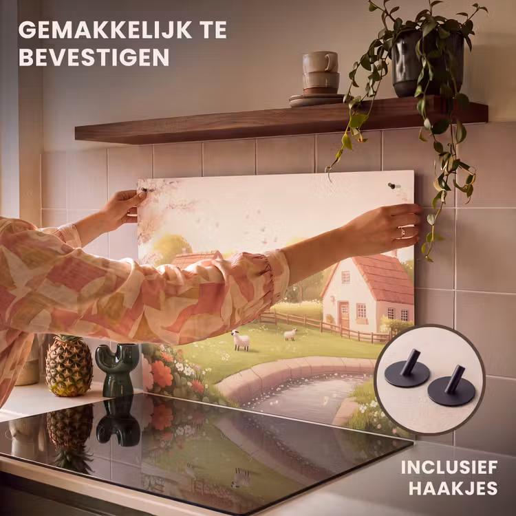 Inductie beschermer en spatscherm (2in1) - Schapen - Huisje - Platteland — 7