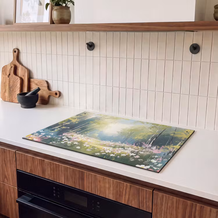 Inductie beschermer en spatscherm (2in1) - Bos - Schilderstijl - Kleurrijk — 3