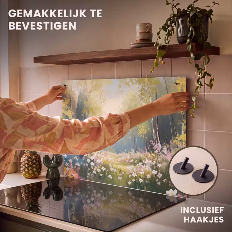 Inductie beschermer en spatscherm (2in1) - Bos - Schilderstijl - Kleurrijk — 7