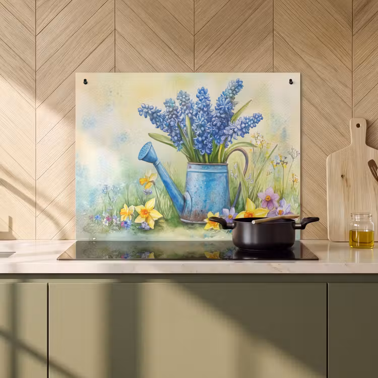 Inductie beschermer en spatscherm (2in1) - Gieter - Lavendel - Bloesems — 2