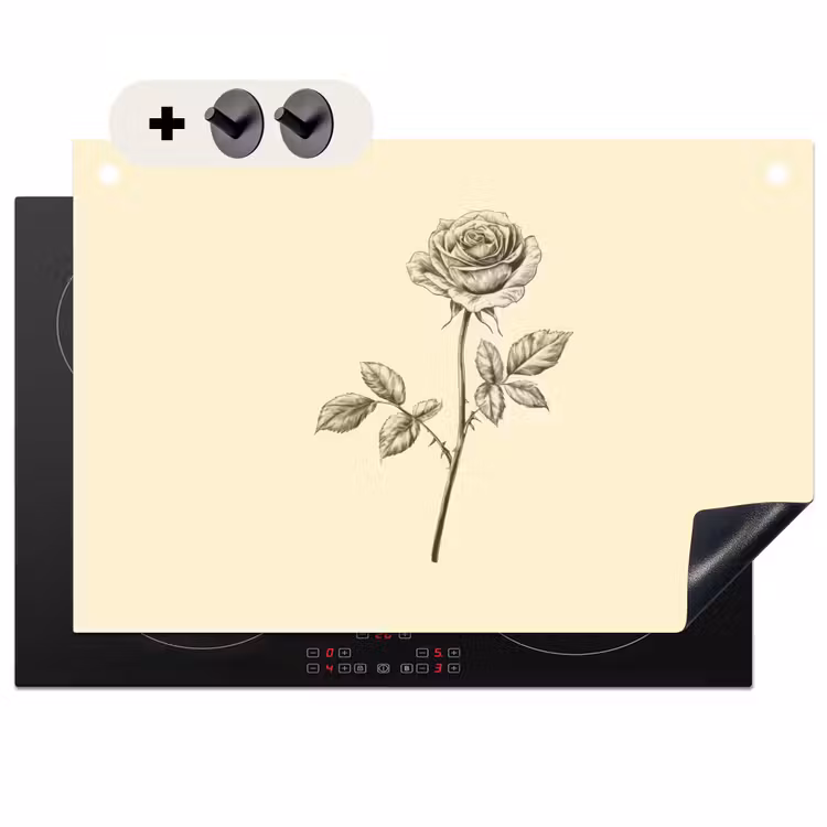 Inductie beschermer en spatscherm (2in1) - Illustratie - Zwart - Roos — 1