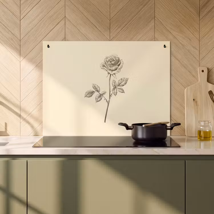 Inductie beschermer en spatscherm (2in1) - Illustratie - Zwart - Roos — 2