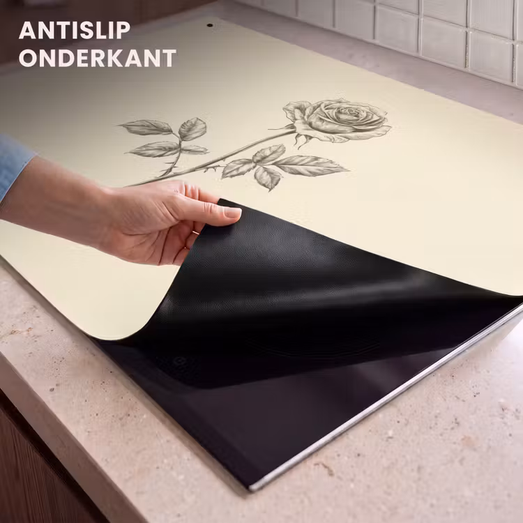 Inductie beschermer en spatscherm (2in1) - Illustratie - Zwart - Roos — 4