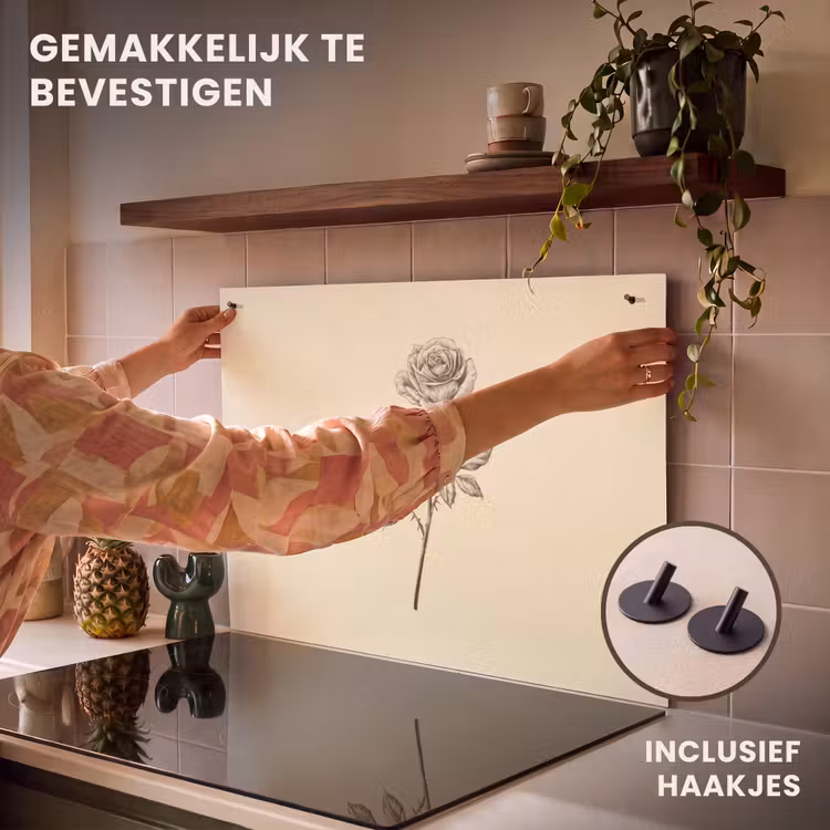 Inductie beschermer en spatscherm (2in1) - Illustratie - Zwart - Roos — 7
