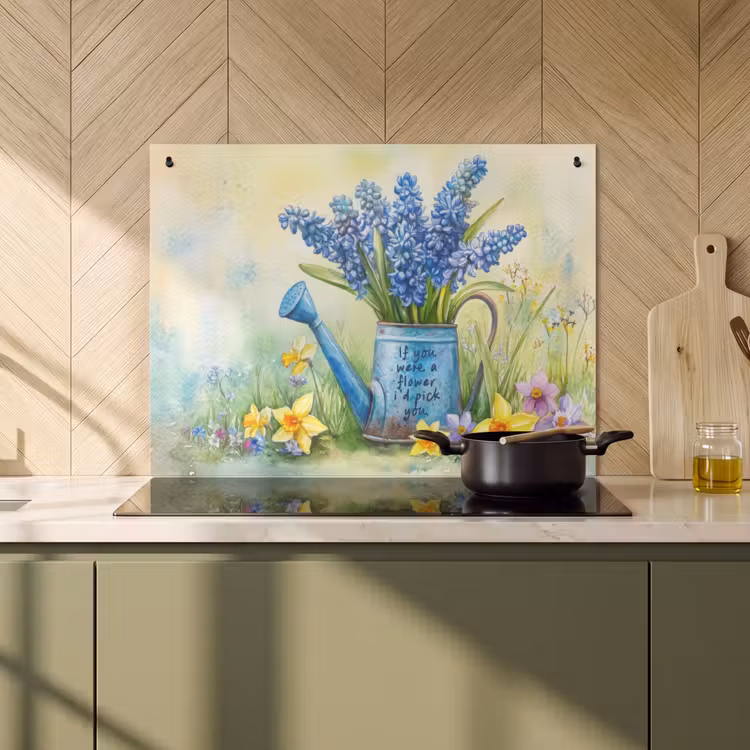 Inductie beschermer en spatscherm (2in1) - Lavendelbloemen - Quote - Gieter — 2