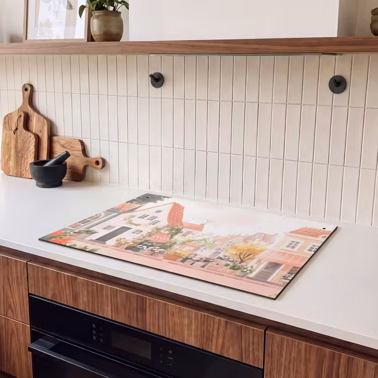 Inductie beschermer en spatscherm (2in1) - Bloemen - Huizen - Dorp — 3