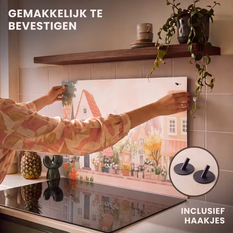 Inductie beschermer en spatscherm (2in1) - Bloemen - Huizen - Dorp — 7