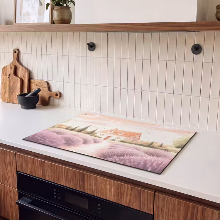 Inductie beschermer en spatscherm (2in1) - Lavendelveld - Huis - Paars — 3