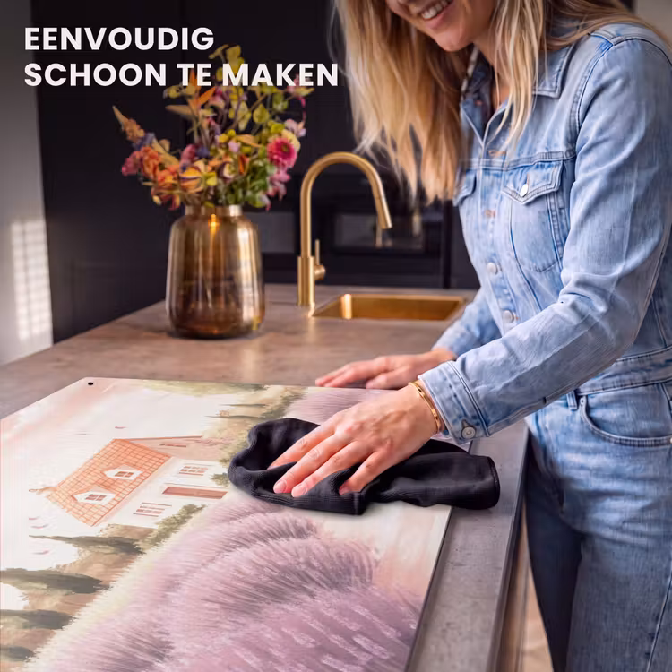 Inductie beschermer en spatscherm (2in1) - Lavendelveld - Huis - Paars — 5