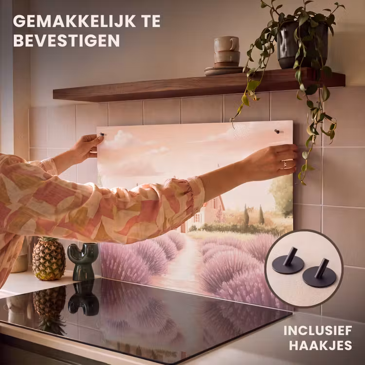 Inductie beschermer en spatscherm (2in1) - Lavendelveld - Huis - Paars — 7
