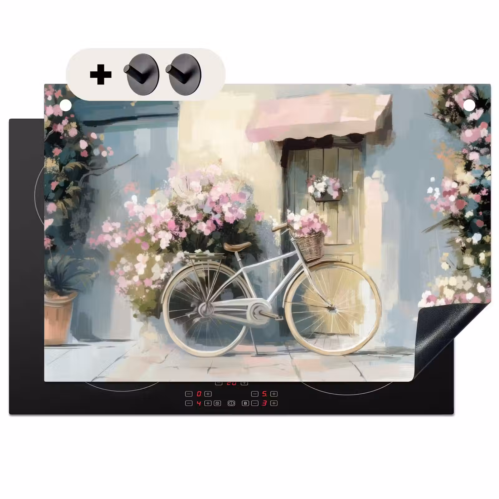 Inductie beschermer en spatscherm (2in1) - Fiets - Pastelkleuren - Bloemen — 1