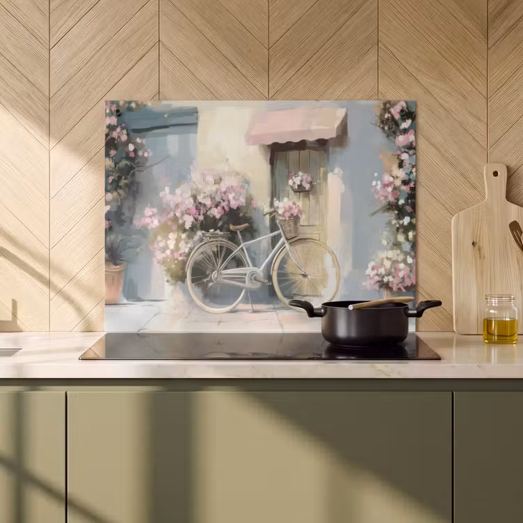 Inductie beschermer en spatscherm (2in1) - Fiets - Pastelkleuren - Bloemen — 2