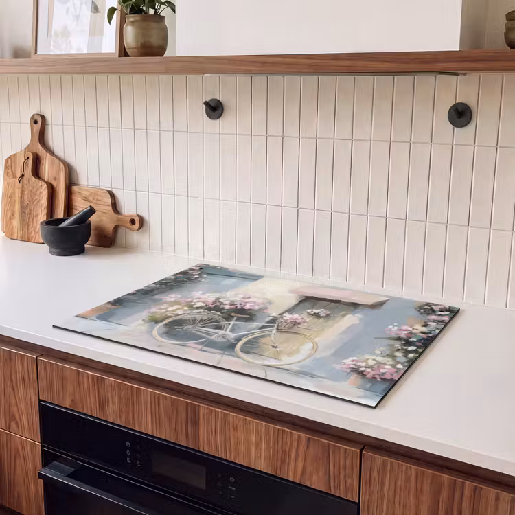Inductie beschermer en spatscherm (2in1) - Fiets - Pastelkleuren - Bloemen — 3