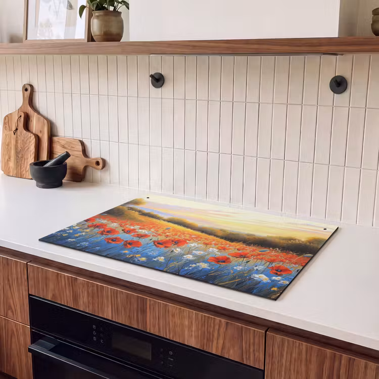 Inductie beschermer en spatscherm (2in1) - Klaproos - Bloemenveld - Kleurrijk — 3