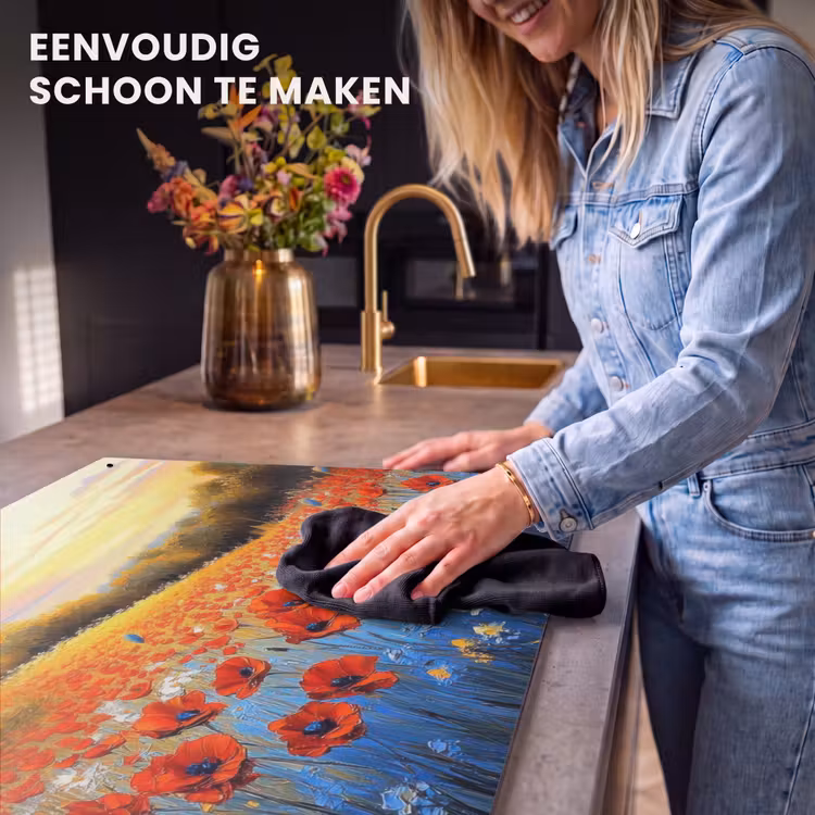 Inductie beschermer en spatscherm (2in1) - Klaproos - Bloemenveld - Kleurrijk — 5