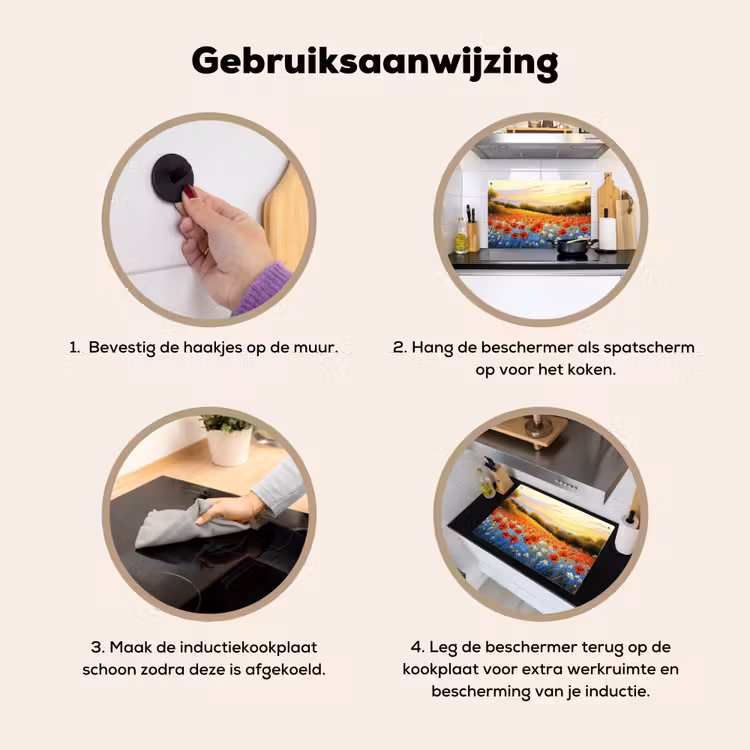 Inductie beschermer en spatscherm (2in1) - Klaproos - Bloemenveld - Kleurrijk — 6
