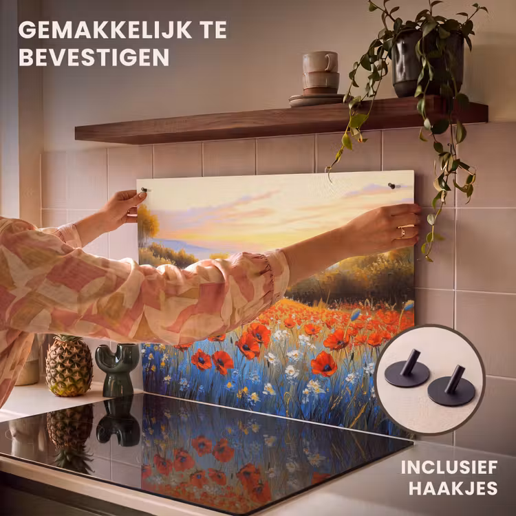 Inductie beschermer en spatscherm (2in1) - Klaproos - Bloemenveld - Kleurrijk — 7