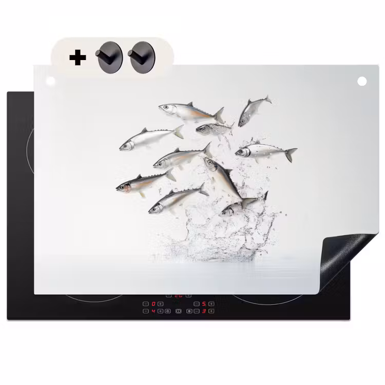 Inductie beschermer en spatscherm (2in1) - Vissen - Water - Wit — 1