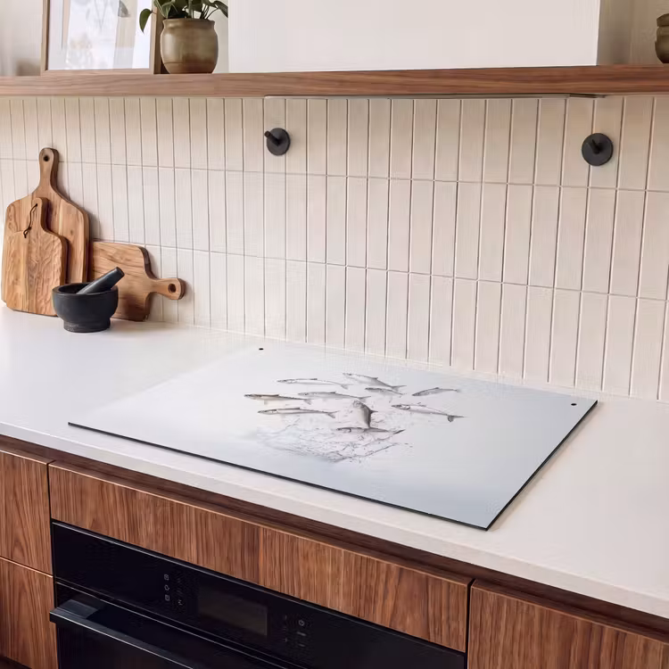 Inductie beschermer en spatscherm (2in1) - Vissen - Water - Wit — 3