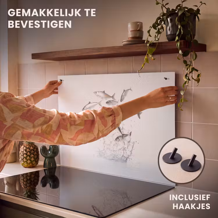 Inductie beschermer en spatscherm (2in1) - Vissen - Water - Wit — 7