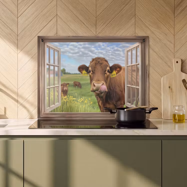 Inductie beschermer en spatscherm (2in1) - Doorkijk - Koe - Weiland - Landschap - Dieren — 2