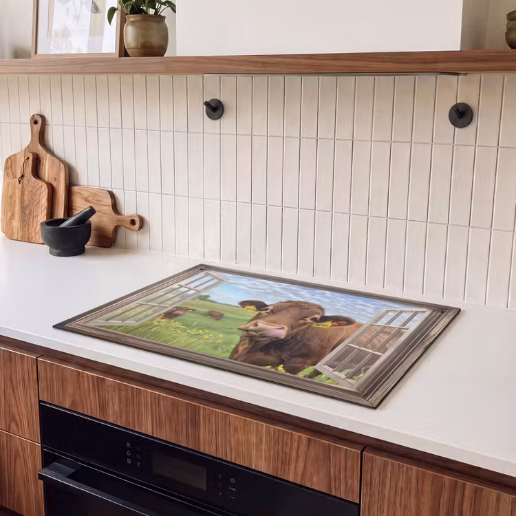 Inductie beschermer en spatscherm (2in1) - Doorkijk - Koe - Weiland - Landschap - Dieren — 3