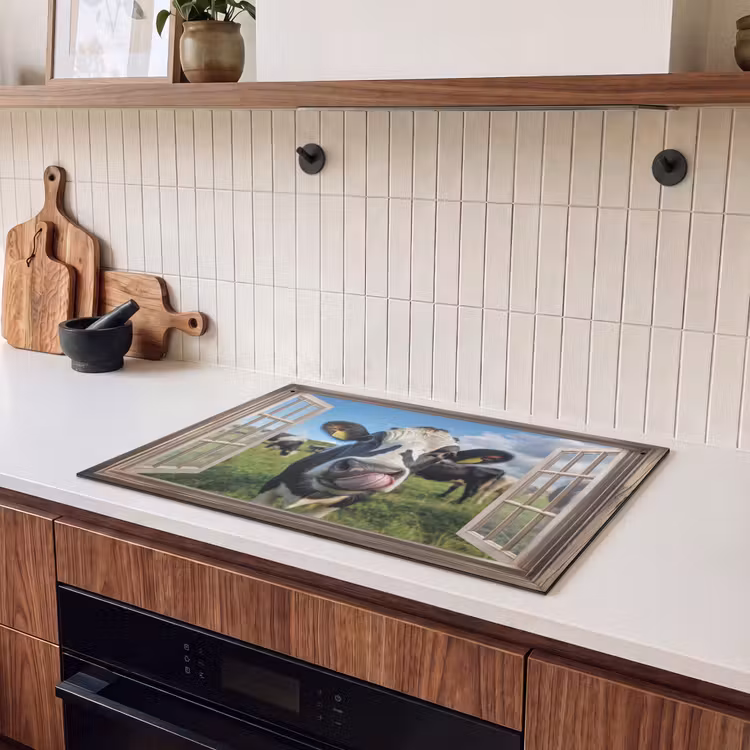 Inductie beschermer en spatscherm (2in1) - Doorkijk - Koe - Weiland - Dieren - Natuur — 3