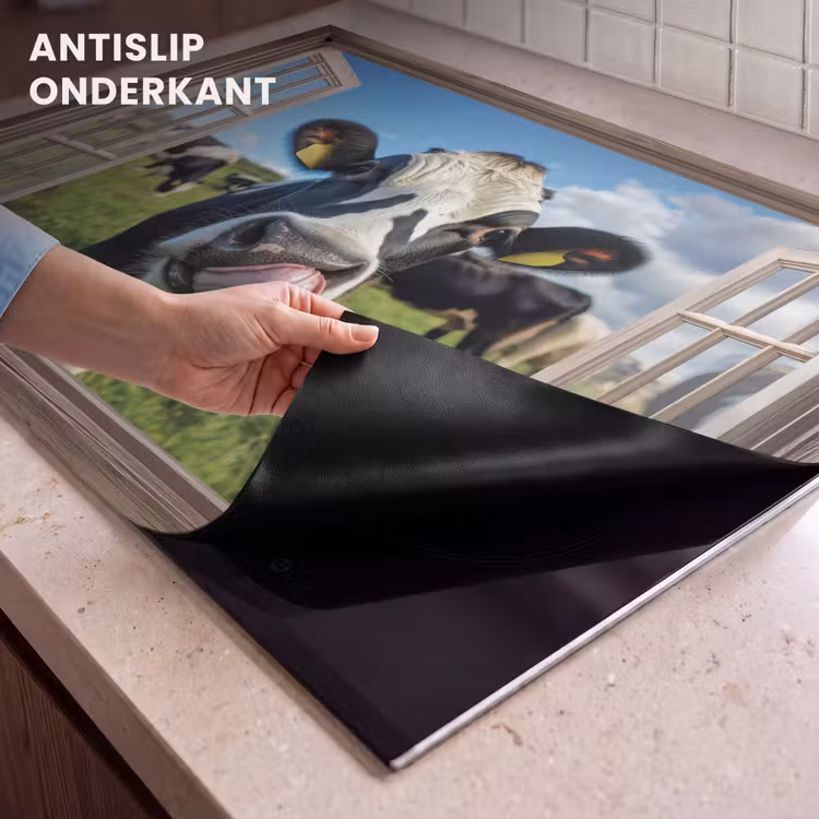 Inductie beschermer en spatscherm (2in1) - Doorkijk - Koe - Weiland - Dieren - Natuur — 4
