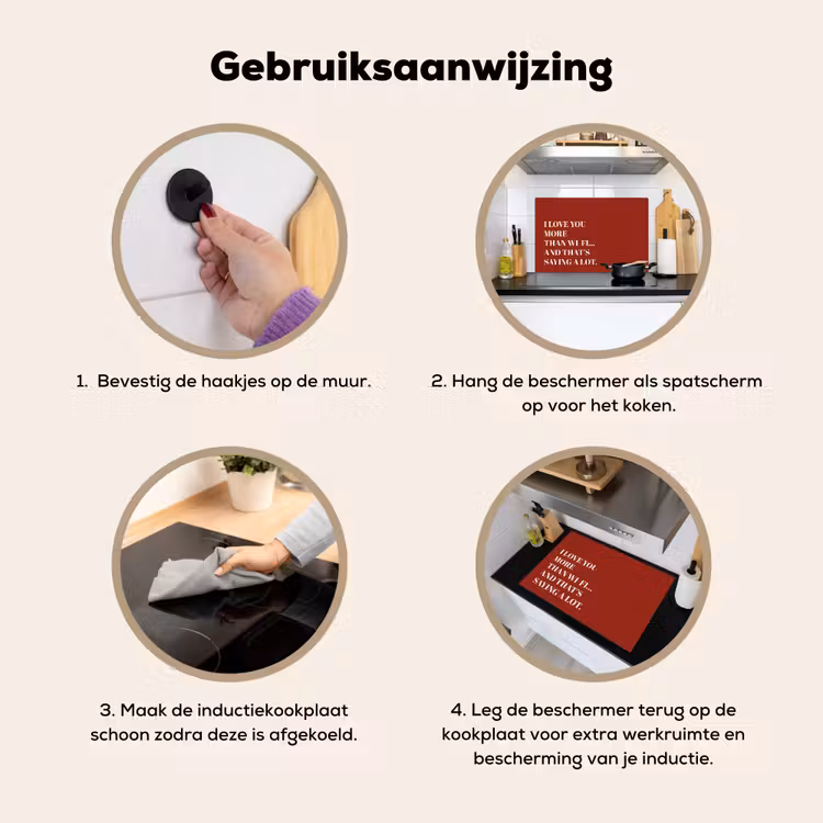 Inductie beschermer en spatscherm (2in1) - Rood - Quote - Liefde — 6