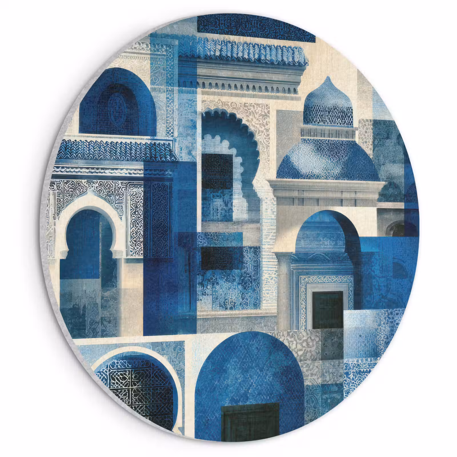 Akoestisch schilderij rond - Abstract - Islamitisch - Blauw - Wit — 1