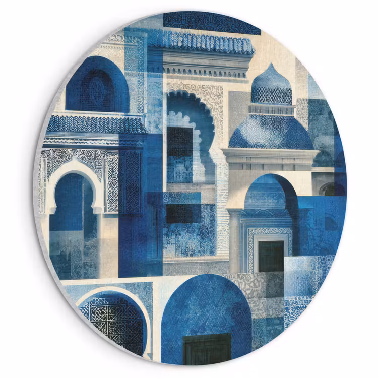 Akoestisch schilderij rond - Abstract - Islamitisch - Blauw - Wit — 1