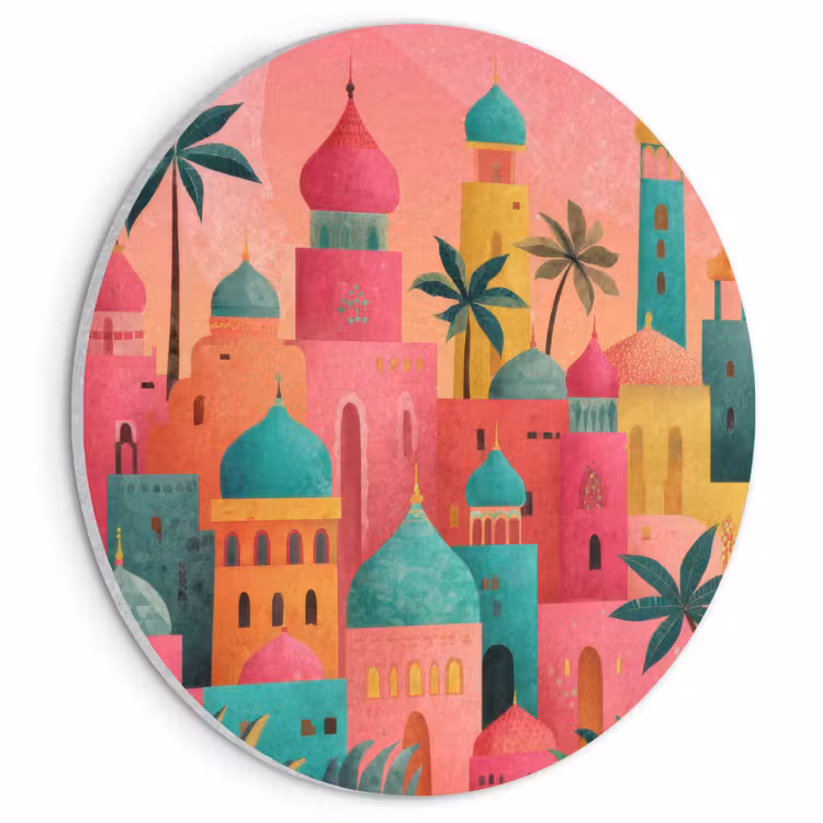 Akoestisch schilderij rond - Kleurrijk - Palmbomen - Islamitisch — 1