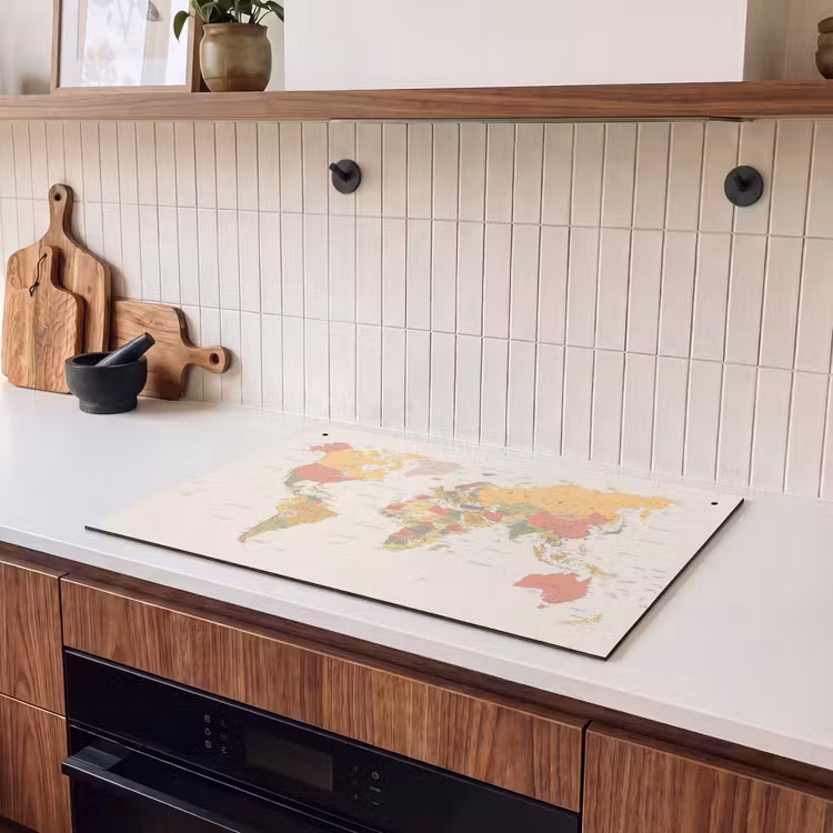 Inductie beschermer en spatscherm (2in1) - Wereldkaart - Realistisch - Beige — 3