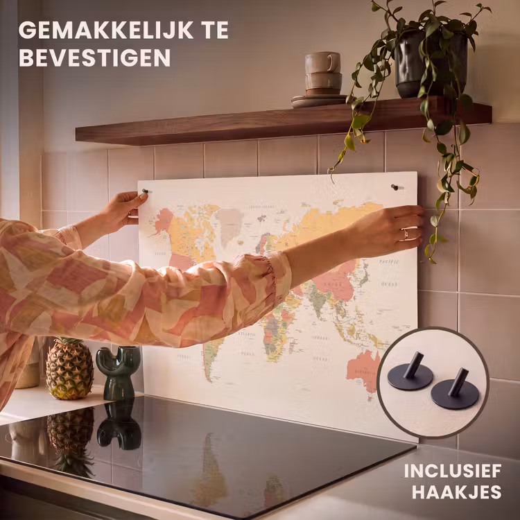 Inductie beschermer en spatscherm (2in1) - Wereldkaart - Realistisch - Beige — 7
