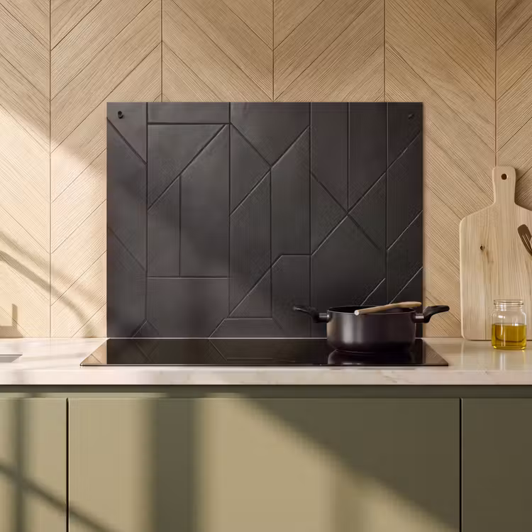 Inductie beschermer en spatscherm (2in1) - Zwart - Geometrisch - Tegeltjes — 2