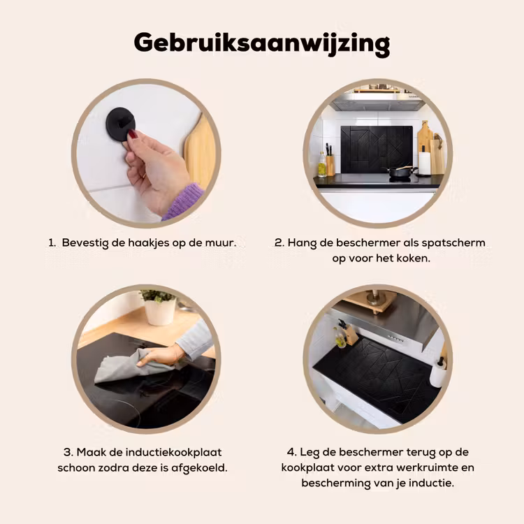 Inductie beschermer en spatscherm (2in1) - Zwart - Geometrisch - Tegeltjes — 6
