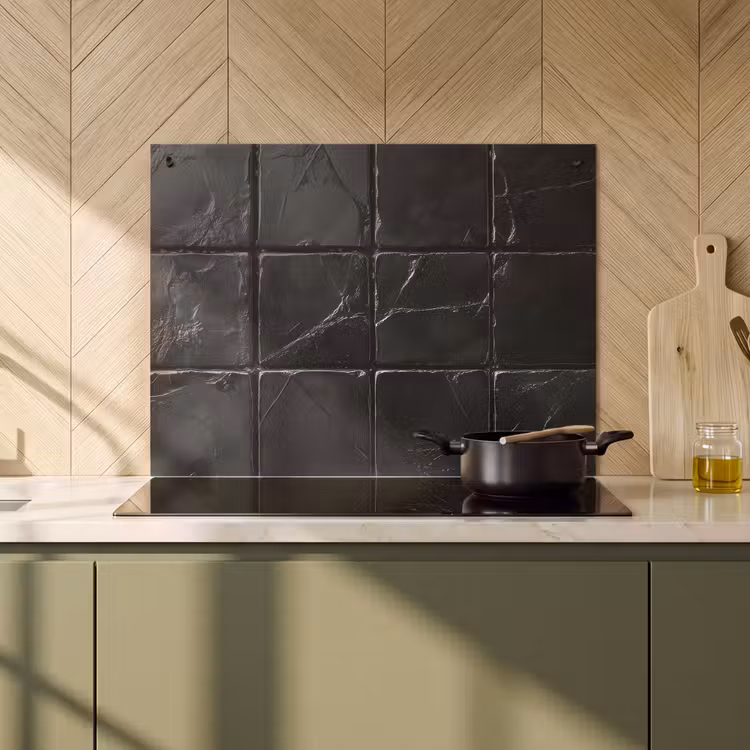 Inductie beschermer en spatscherm (2in1) - Zwart - Tegels - Steen — 2