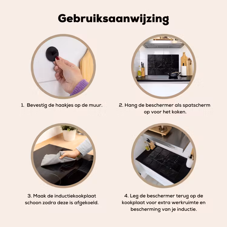 Inductie beschermer en spatscherm (2in1) - Zwart - Tegels - Steen — 6