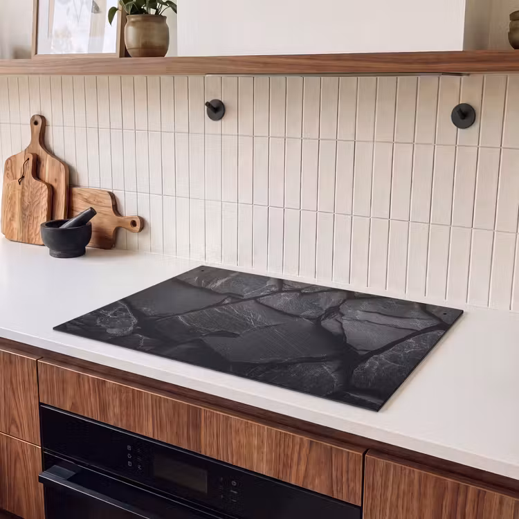 Inductie beschermer en spatscherm (2in1) - Zwart - Stenen - Rots — 3