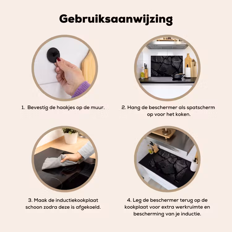 Inductie beschermer en spatscherm (2in1) - Zwart - Stenen - Rots — 6