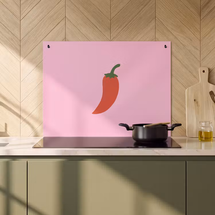 Inductie beschermer en spatscherm (2in1) - Peper - Rood - Illustratie — 2